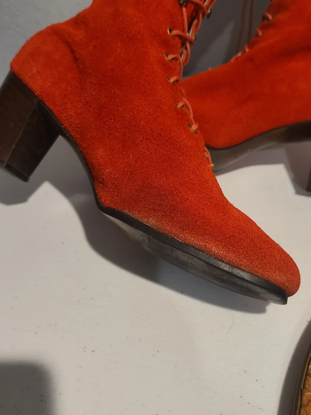 Vintage, Battani, Orange Suede Lace-Up Knee-High Go-Go Boots